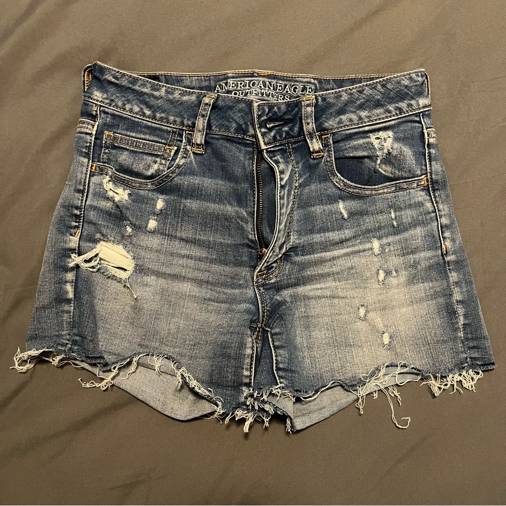 American Eagle Super StretchX Hi-Rise Shortie Denim Shorts Sz 6
